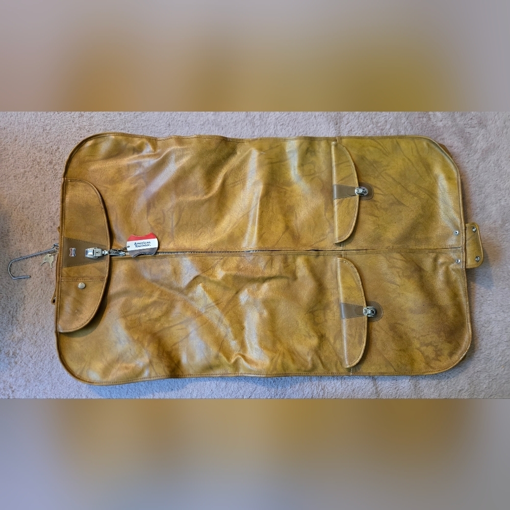 American Tourister Vintage Hanging Travel Bag Faux Leather Tan - Picture 3 of 11